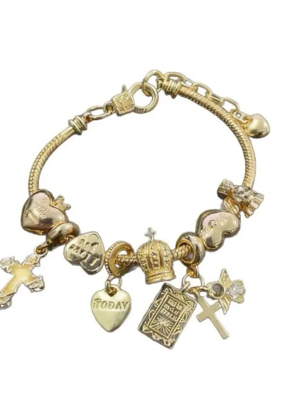 Gold-Tone Charm Bracelet with Crown & Cross Charms